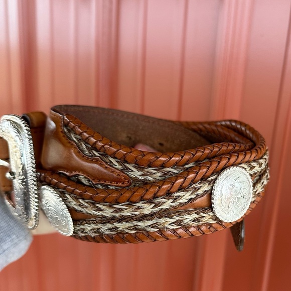 Men’s Authentic Tony Lama Vintage Brown Braided Western Leather Concho Belt 36 - Picture 16 of 16